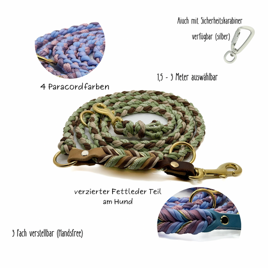 Fettleder x Paracord Leine 1,5- 3m