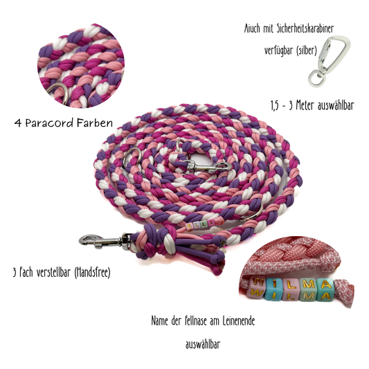 Paracord Hundeleine (rund) 1,5- 3m (4 Farben)
