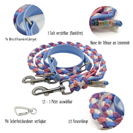 Paracord x Biothane Leine (rund) 1,5- 3m (4 Farben)