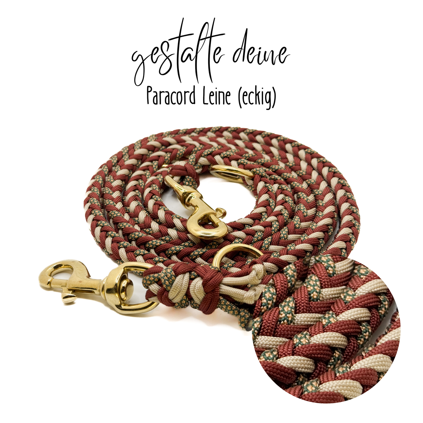 Paracord Hundeleine (eckig) 1,5- 3m (4 Farben)