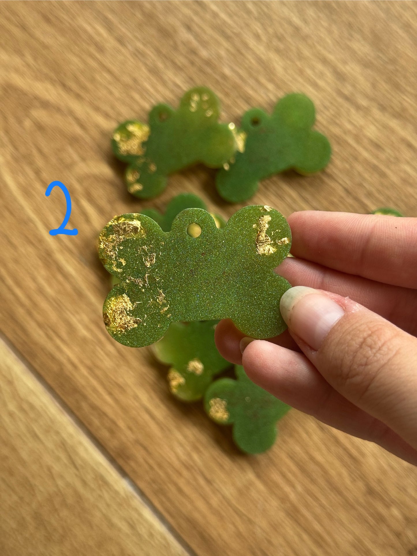 Epoxy Resin Dog Tags - Green/Gold Bone Series