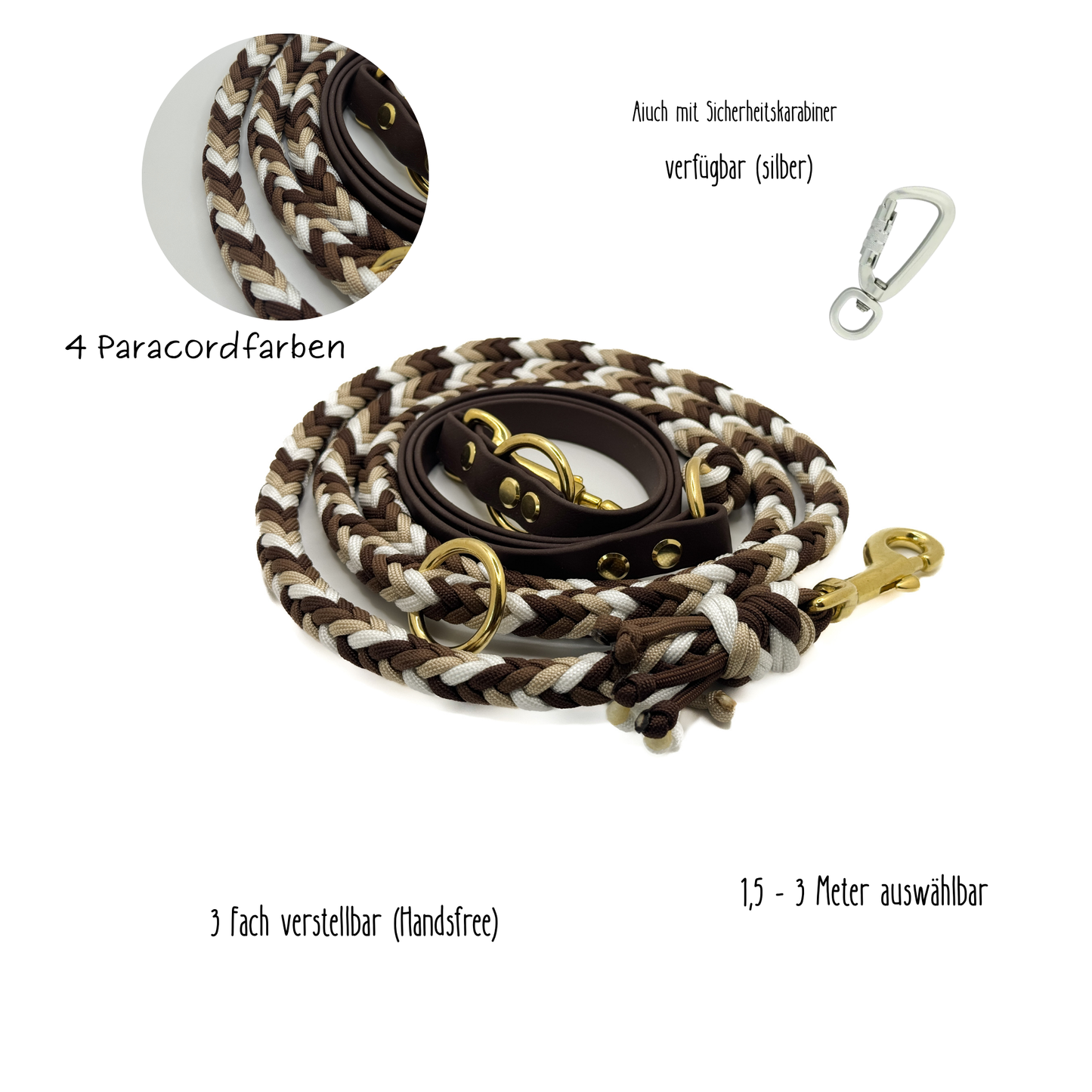 Paracord x Biothane Leine  (eckig) 1,5- 3m (4 Farben)