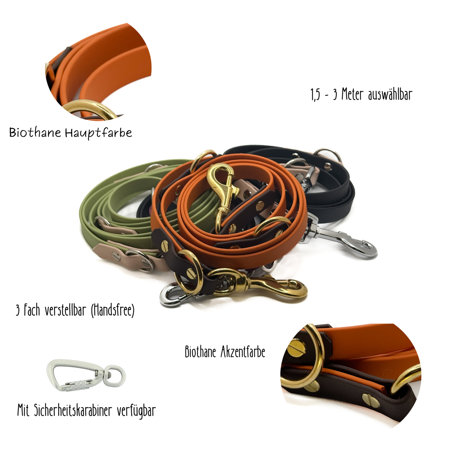 Biothane Leine Deluxe 1,5- 3m