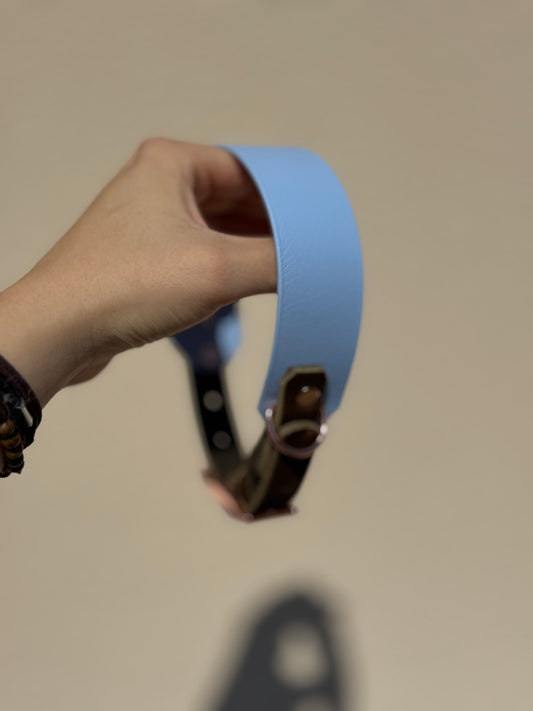 Halsband BioThane® mit Fettleder 38mm HU 34-46 mm Polar Blau/Oliv