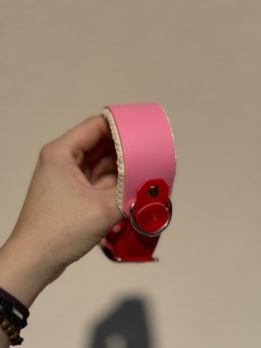 Halsband BioThane® mit Polsterung 38mm HU 25-35mm Rot/Pastel Rosa