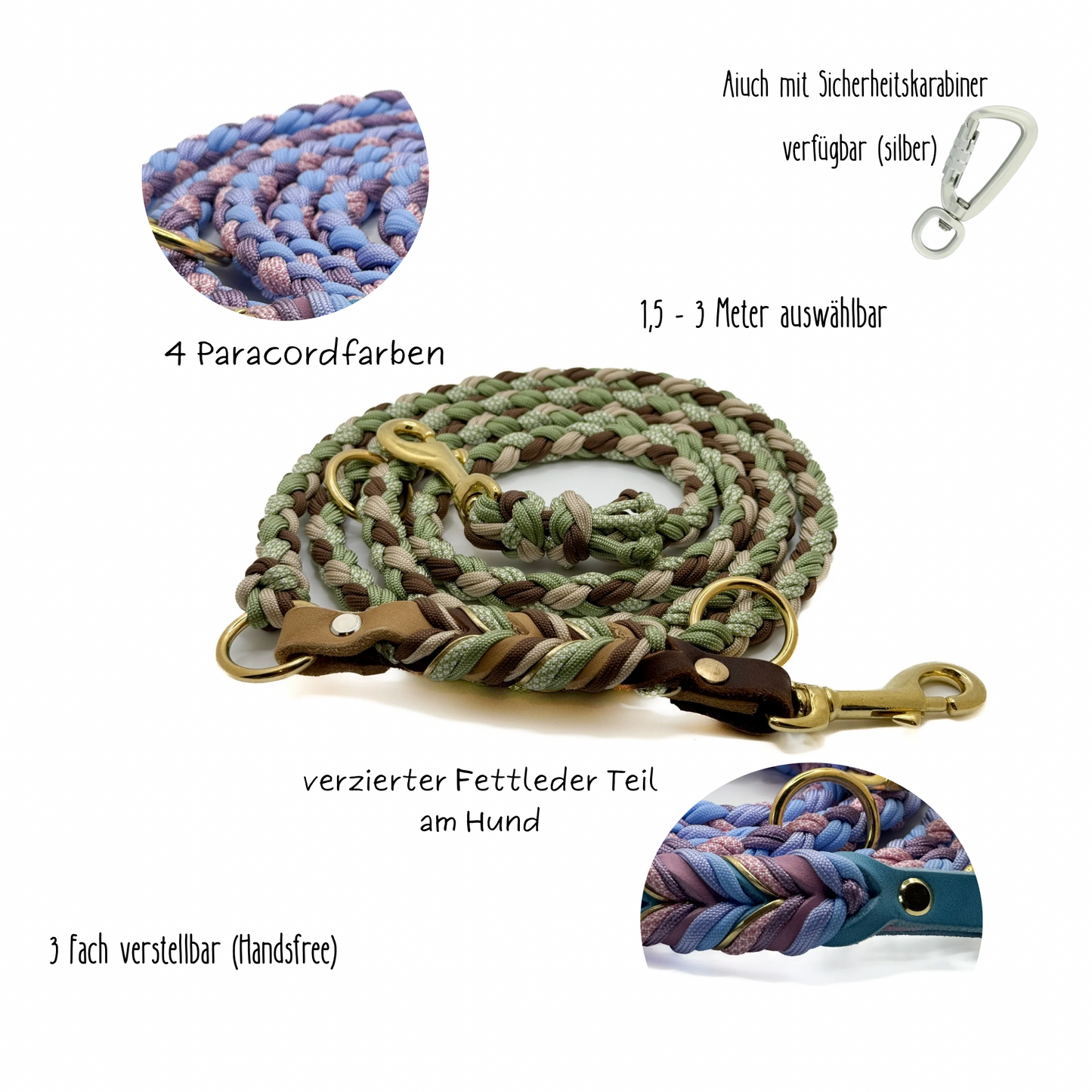 Fettleder x Paracord Leine 1,5- 3m