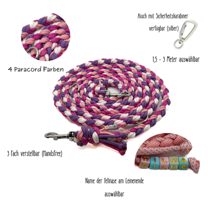 Paracord Hundeleine (rund) 1,5- 3m (4 Farben)