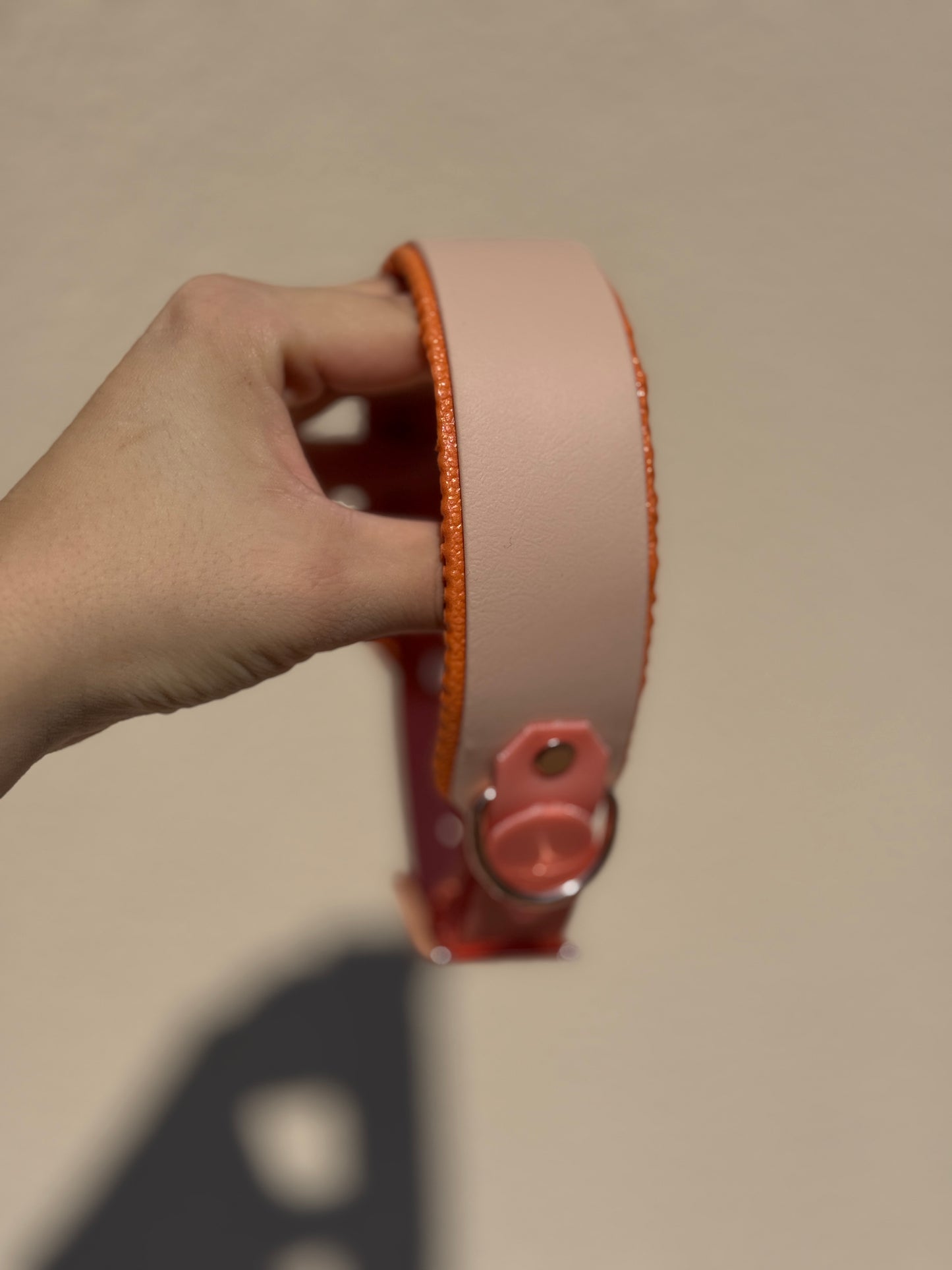 Halsband BioThane® mit Polsterung 38mm HU 32-42mm Powder Tan/ Rose Gold