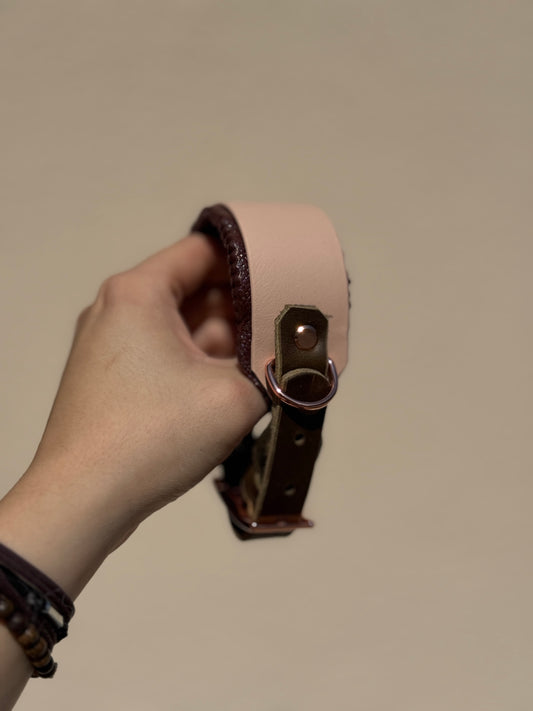 Halsband BioThane® mit Fettleder und Polsterung 38mm HU 24-34 mm Powder Tan/Oliv