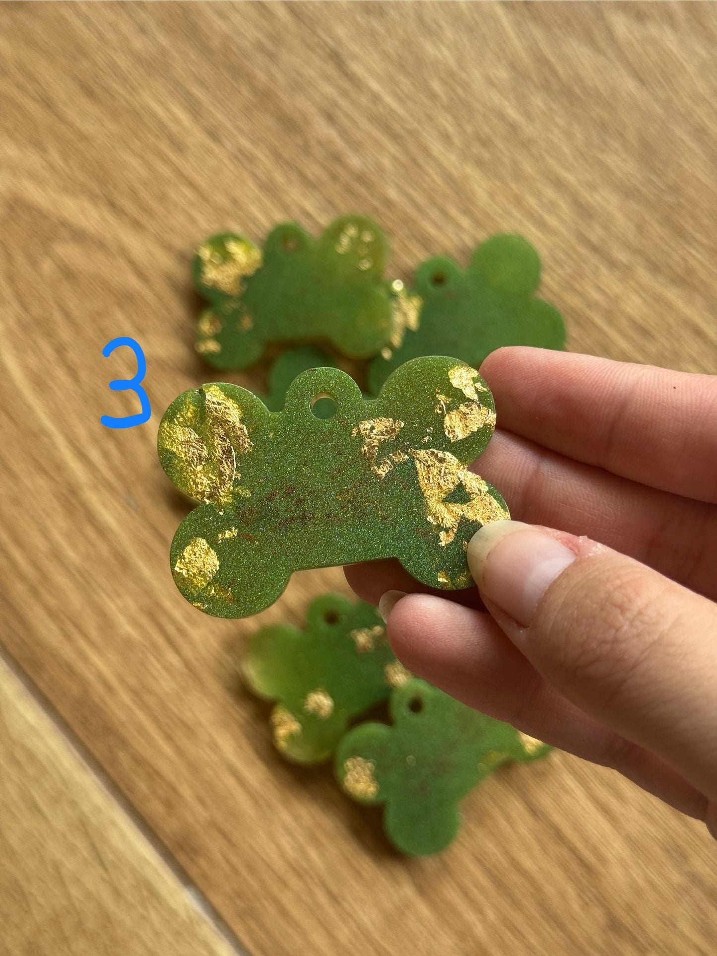 Epoxy Resin Dog Tags - Green/Gold Bone Series