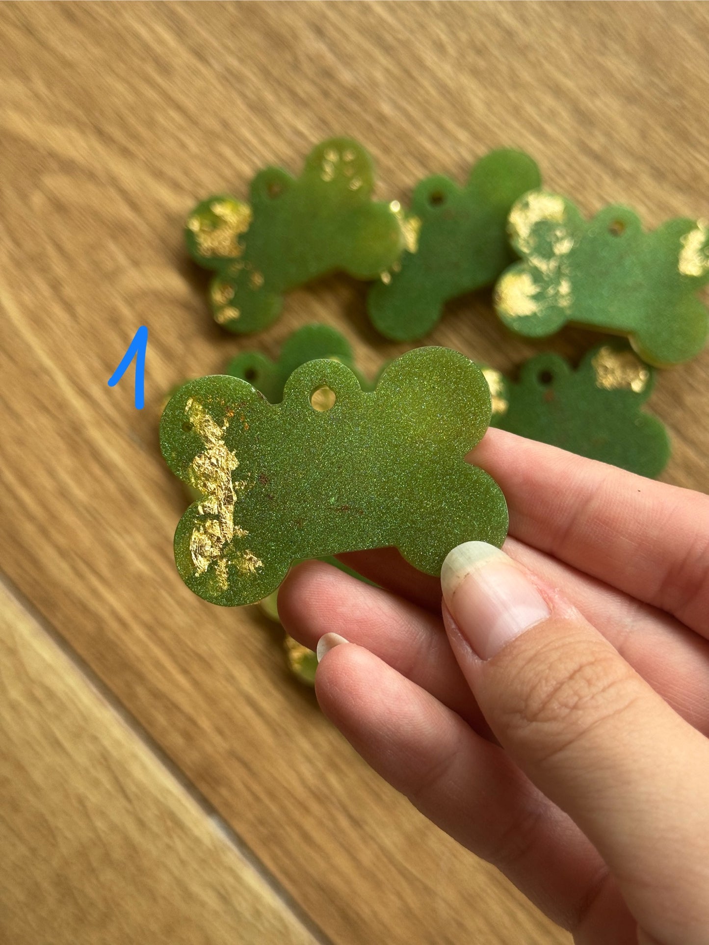 Epoxy Resin Dog Tags - Green/Gold Bone Series